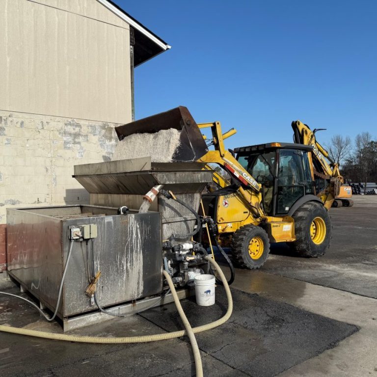 NCDOT crews and contractors have pre-treated roads with more than 3.2 million gallons of brine and nearly completed preparations for the winter storm. Photo: crews make brine solution at an NCDOT facility in Craven County.