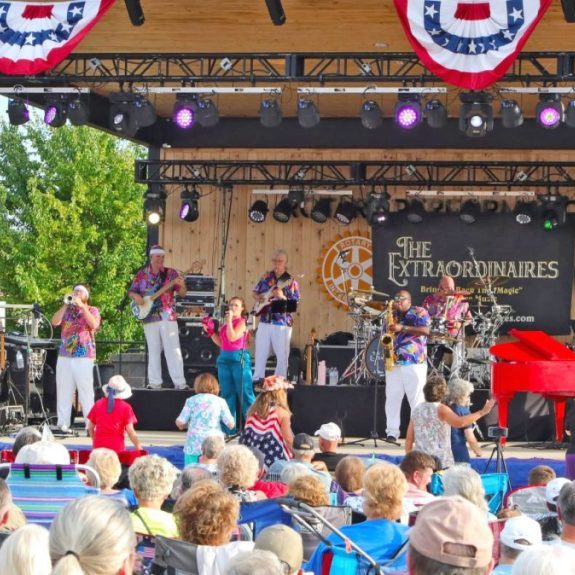 The Extraordinaries are shown above on the Rotary Performance Stage at Alexander County Courthouse Park in Taylorsville on July 18, 2026.