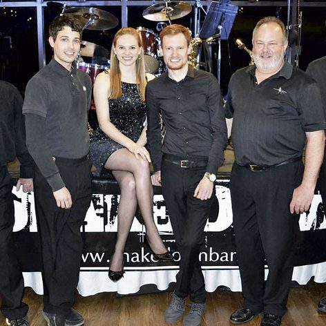 SHAKE DOWN — The band Shake Down includes (from left) Roger Icenhour, Zach Tyner, Meredith Schrum Lerm, Matt Schrum, Harry Schrum, and Billy Rose. Shake Down will be performing at the Summer on the Square concert this Saturday at 7 p.m. in downtown Taylorsville.